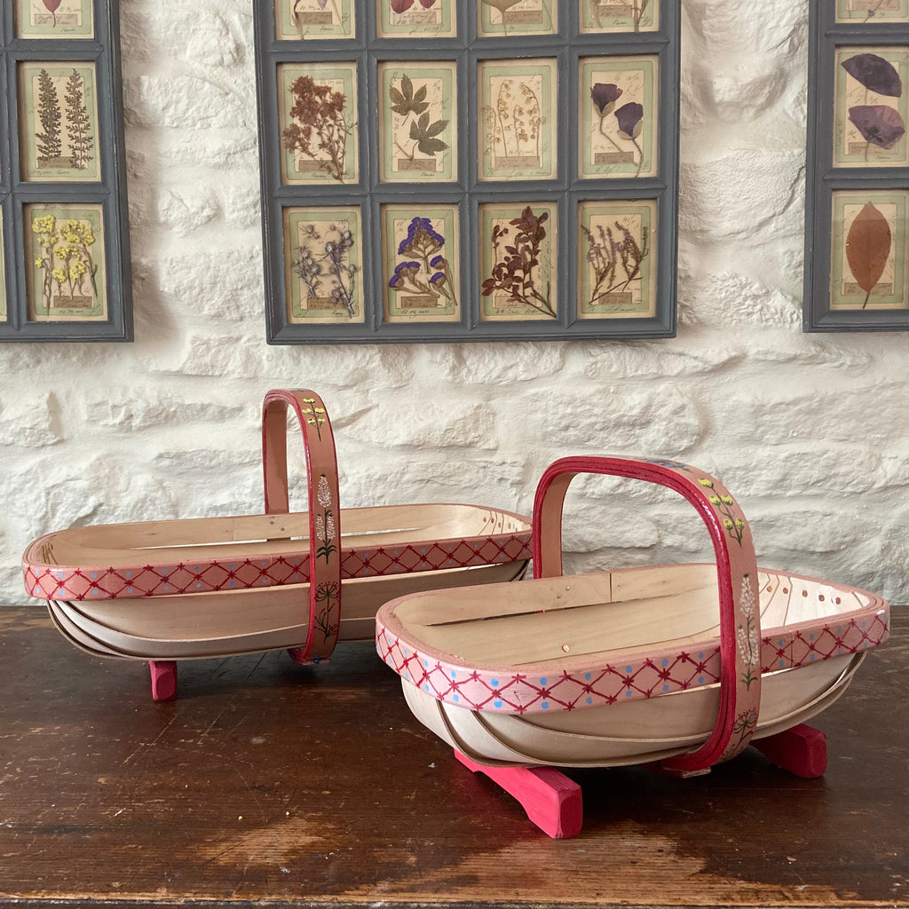 Large and Small Red Floral Trug