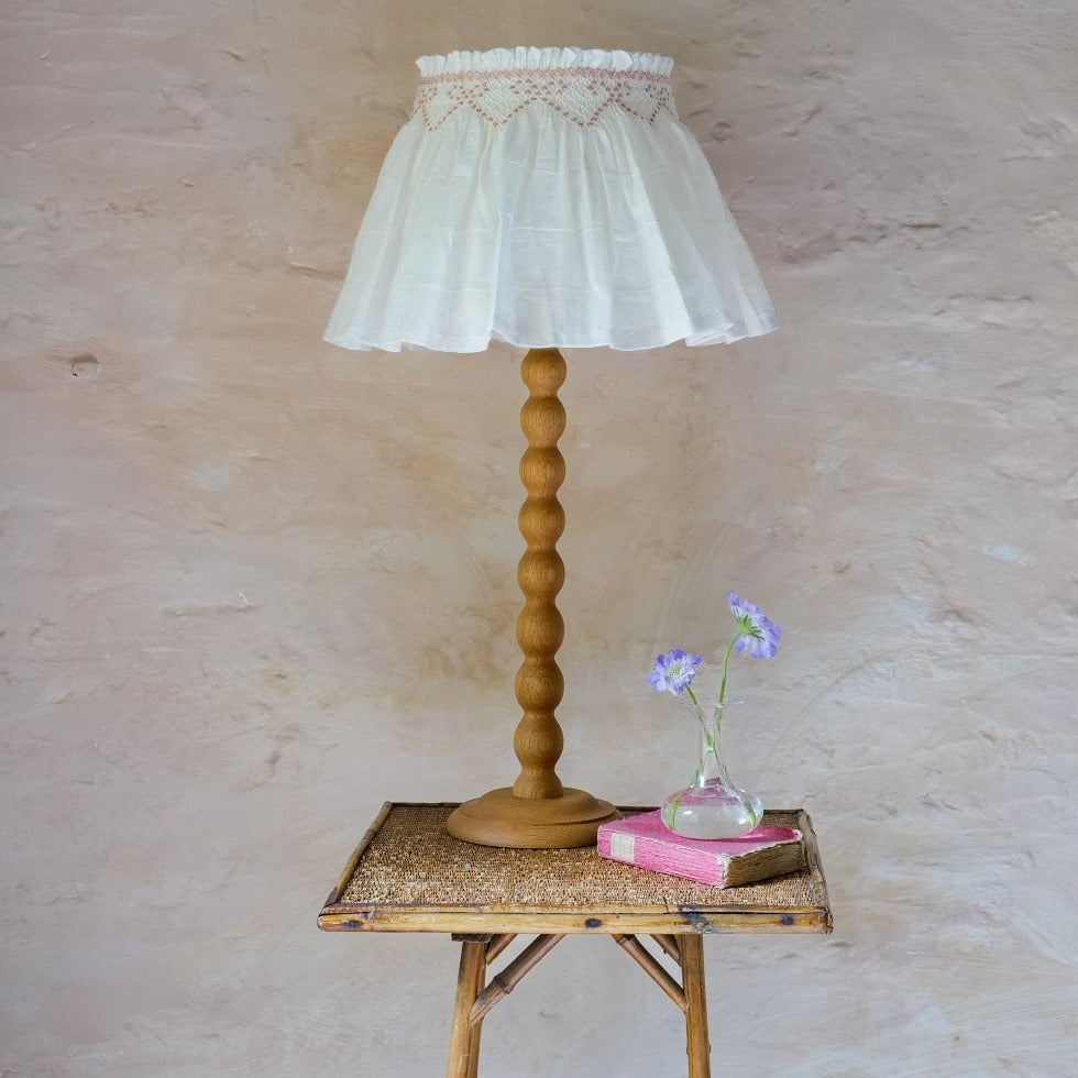 'Elsie' Handsmocked Lampshade Skirt - Pink Bow