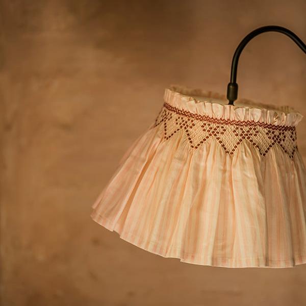 'Elsie' Handsmocked Lampshade Skirt - Kir Royale Ribbon