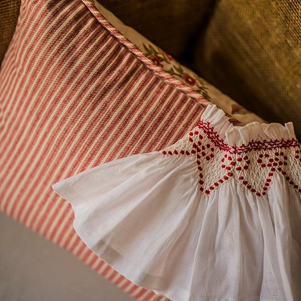 'Elsie' Handsmocked Lampshade Skirt - Crimson Ribbon