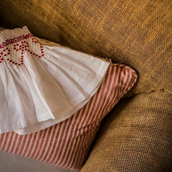 'Elsie' Handsmocked Lampshade Skirt - Crimson Ribbon