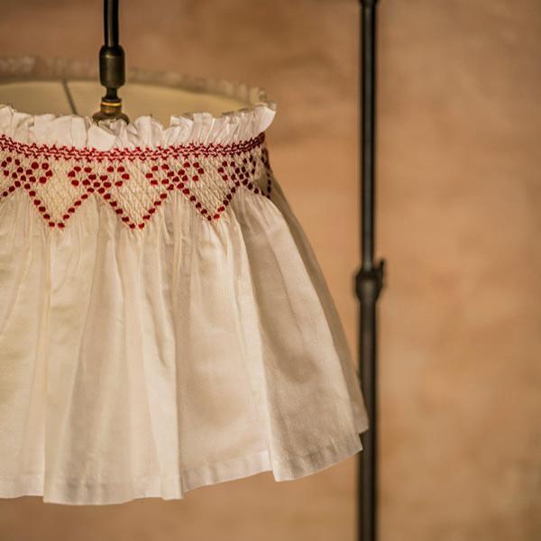 'Elsie' Handsmocked Lampshade Skirt - Crimson Ribbon