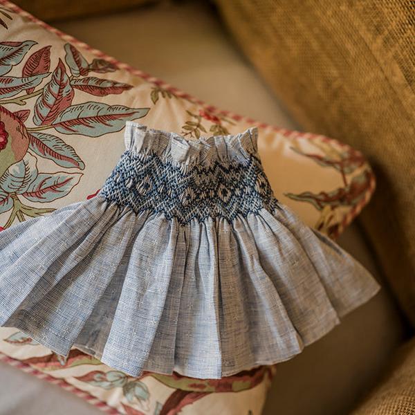 'Elsie' Handsmocked Lampshade Skirt - Sky Blue Delphinium