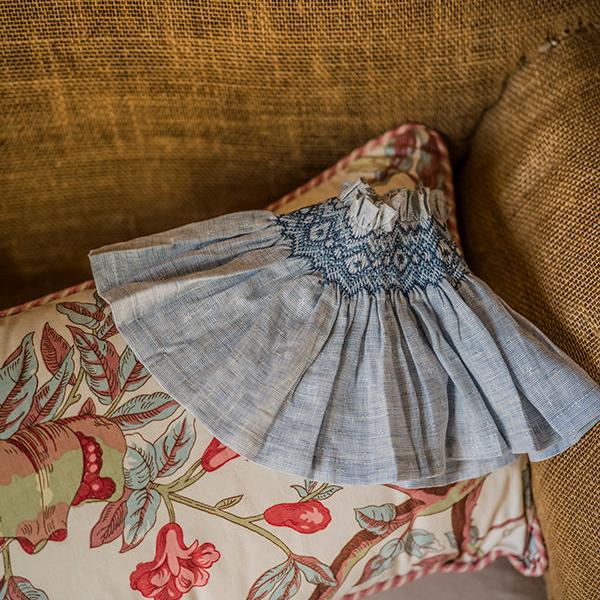 'Elsie' Handsmocked Lampshade Skirt - Sky Blue Delphinium