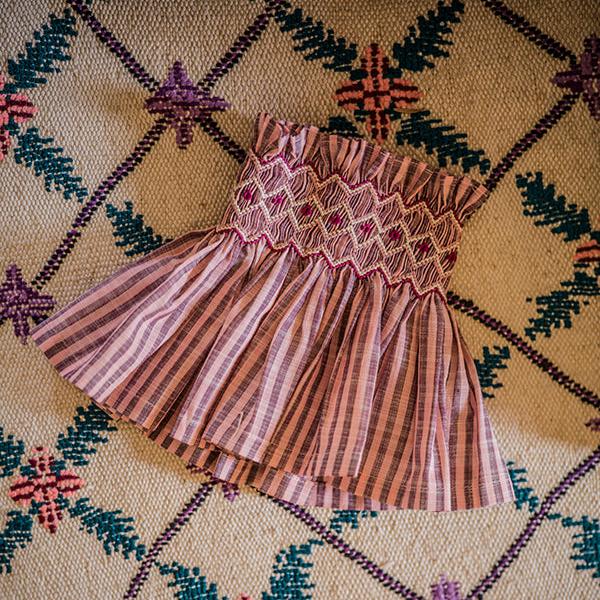 'Elsie' Handsmocked Lampshade Skirt - MULBERRY STRIPE