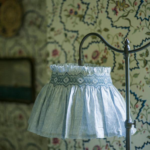 'Elsie' Handsmocked Lampshade Skirt - Sky Blue Delphinium