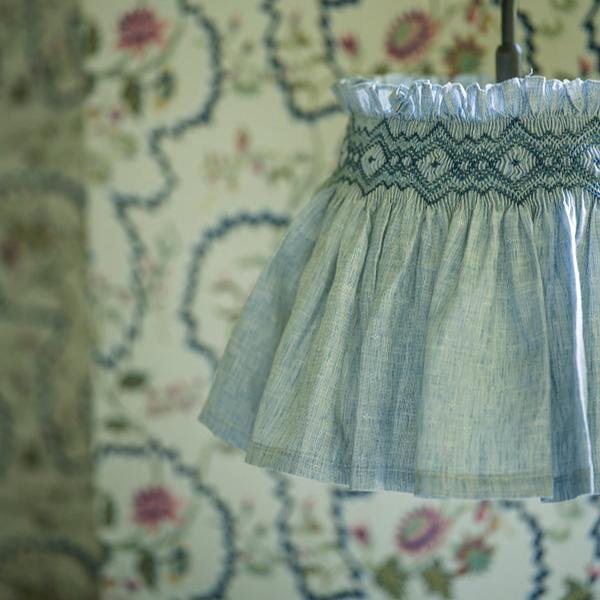 'Elsie' Handsmocked Lampshade Skirt - Sky Blue Delphinium