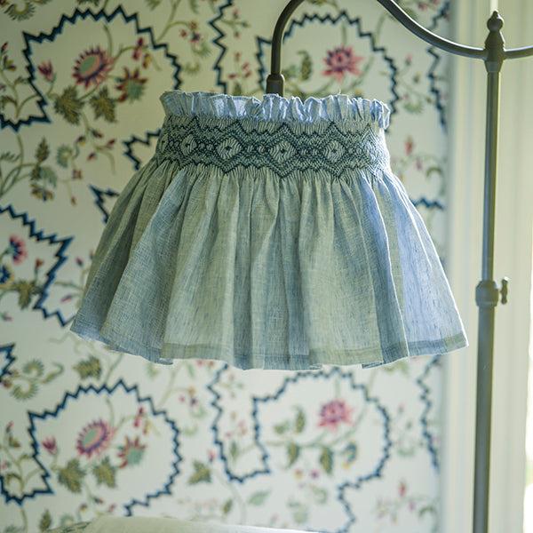 'Elsie' Handsmocked Lampshade Skirt - Sky Blue Delphinium