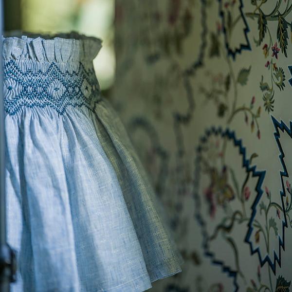 'Elsie' Handsmocked Lampshade Skirt - Sky Blue Delphinium