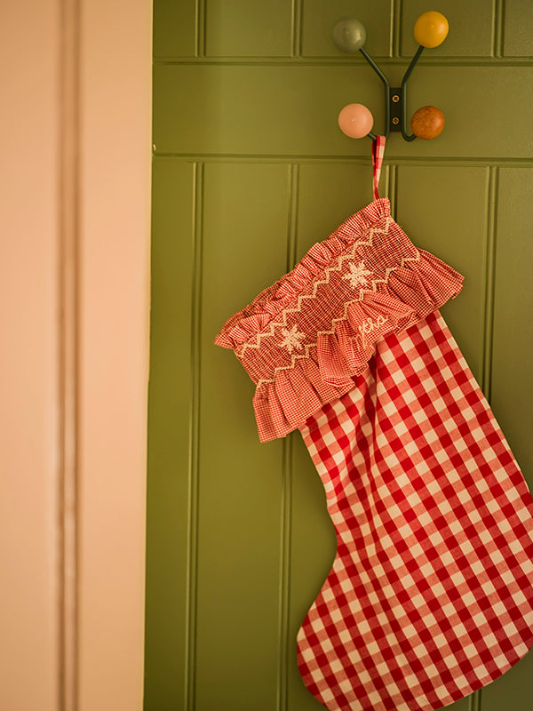 edit58 x Smock London 'Smocking' Stocking - Gingham with Red Vichy Frill