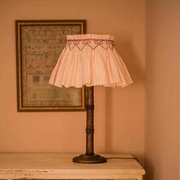 'Elsie' Handsmocked Lampshade Skirt - Kir Royale Ribbon