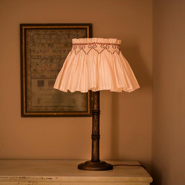 'Elsie' Handsmocked Lampshade Skirt - Kir Royale Ribbon