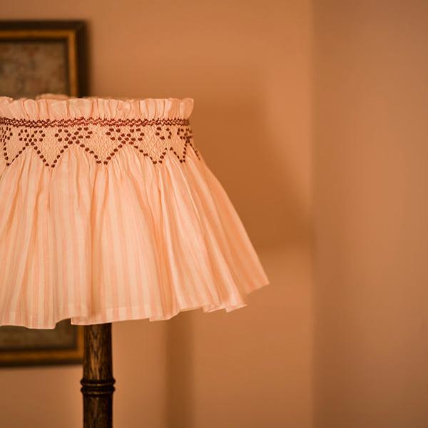 'Elsie' Handsmocked Lampshade Skirt - Kir Royale Ribbon