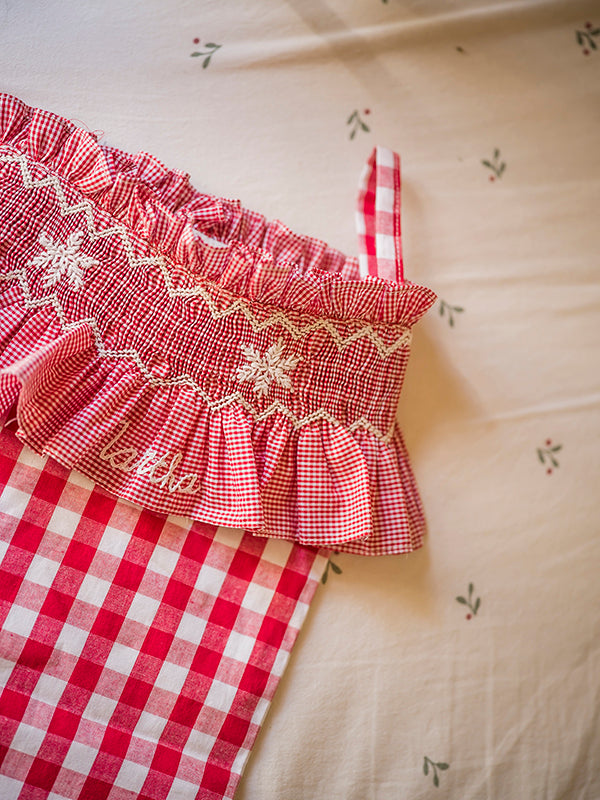 edit58 x Smock London 'Smocking' Stocking - Gingham with Red Vichy Frill