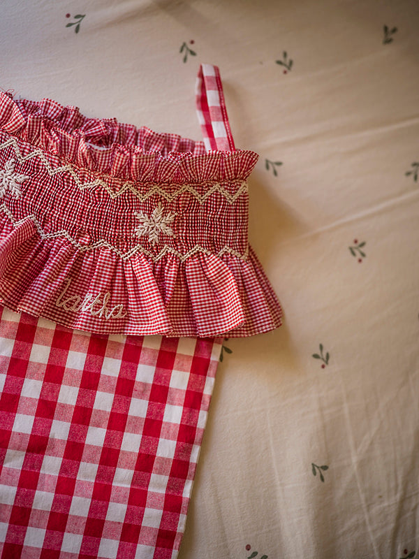 edit58 x Smock London 'Smocking' Stocking - Gingham with Red Vichy Frill