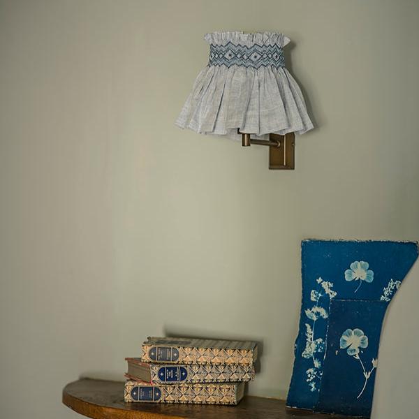 'Elsie' Handsmocked Lampshade Skirt - Sky Blue Delphinium