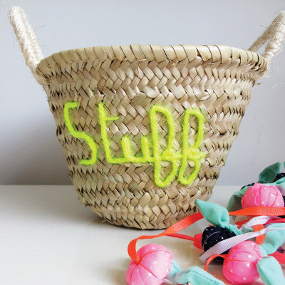 Embroidered 'Stuff' Mini Basket