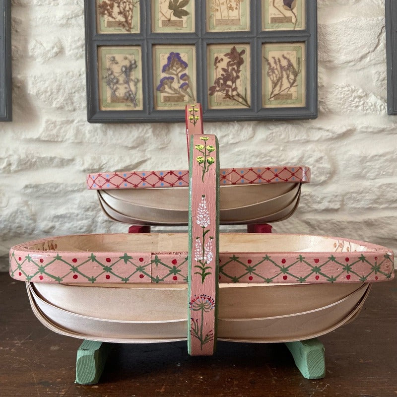 Small Handpainted Floral Trug - Green