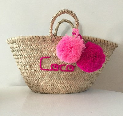 Personalised Embroidered Mini Pom Pom Beach Basket